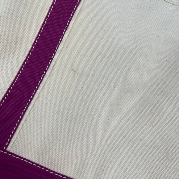 Lands' End Medium 5 Pocket Open Top Long Handle Canvas Tote Bag Ivory Magenta - Picture 4 of 10